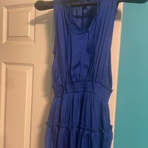 glam Sleeveless Ruffled Tie Neck Mini Dress Royal Blue